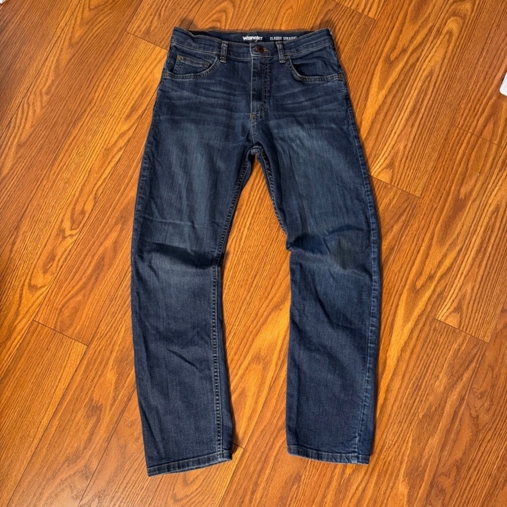 Wrangler Boys Classic Straight Jeans Dark Wash Denim Size 16 Regular Adjustable